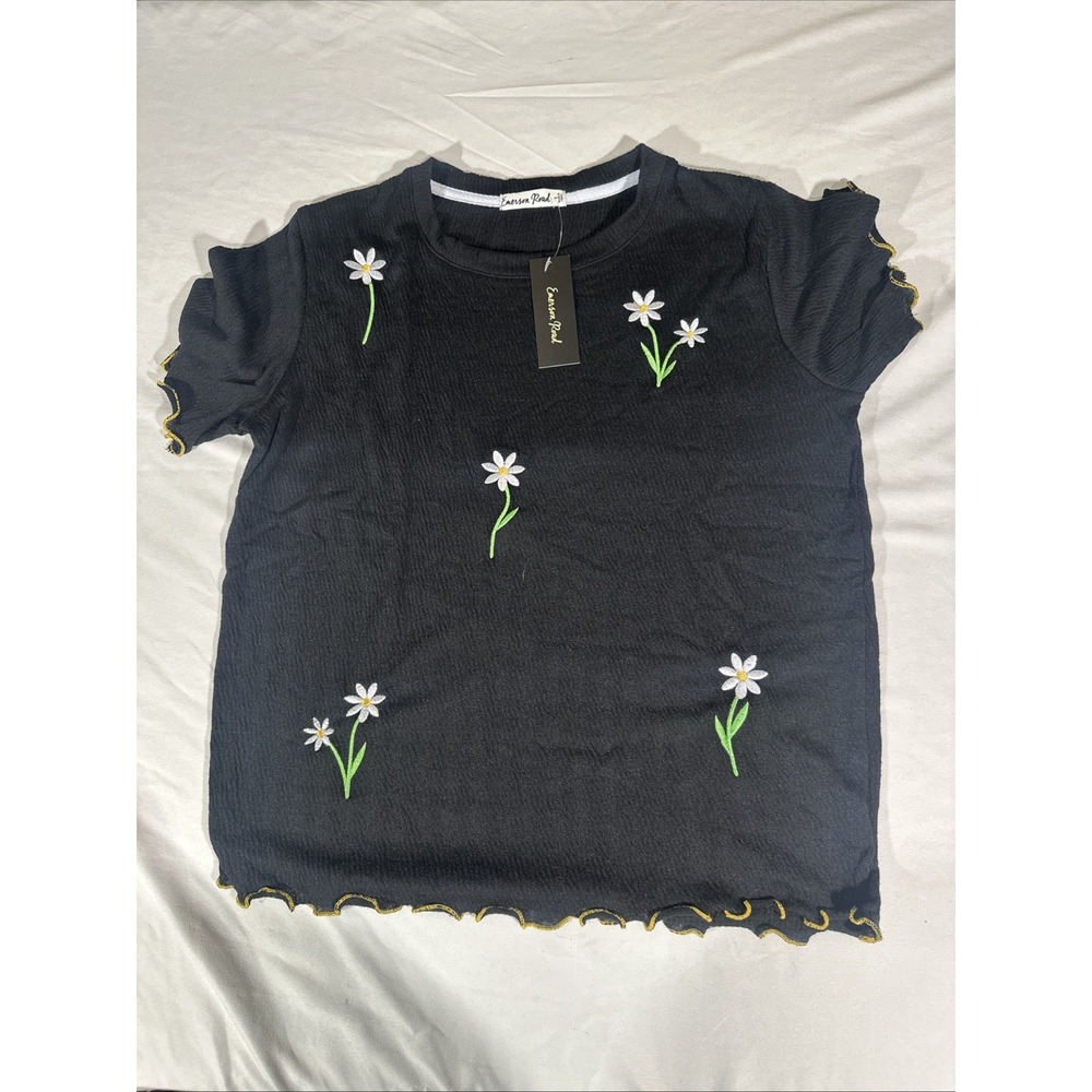 NEW $68 Emerson Road [ Small ] 2 Piece Set Daisy Pajamas Tee + Shorts Black 7069 - Picture 7 of 14